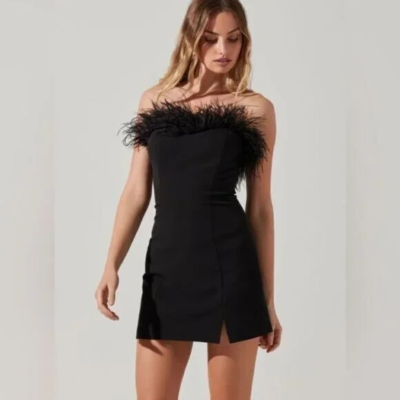ASTR BLACK FEATHER‎ MINI DRESS - Picture 3 of 13